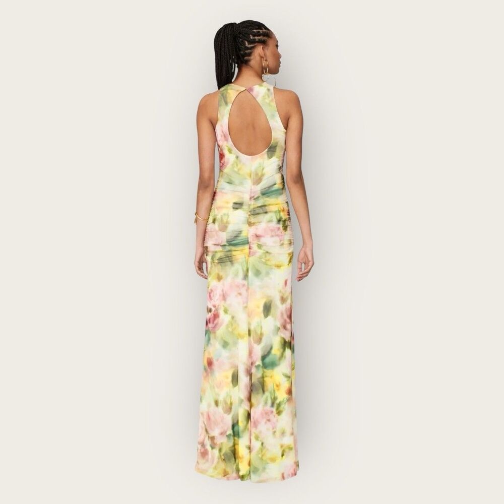 BLACK HALO Ruched Floral-print Cutout Gown In Petal Charm Sz XS - Picture 2 of 14